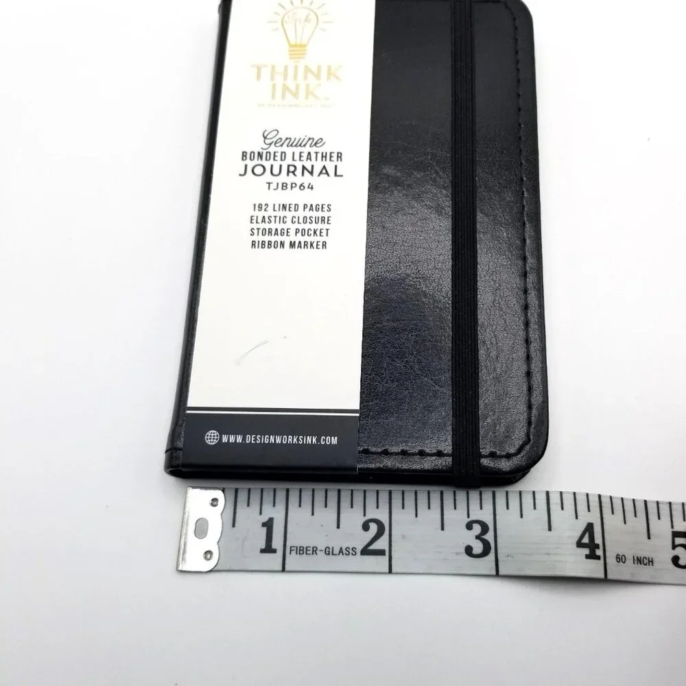 Think Ink Bonded Leather Journal Black Mini 192 Lined Pages Ribbon Marker